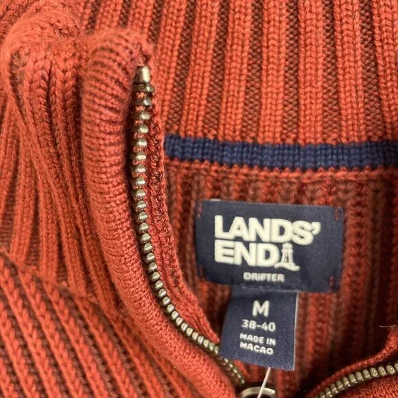 NEW Lands’ End Men’s M Ribbed Knit Sweater Mock neck Red Rust 100% Cotton - Picture 4 of 8